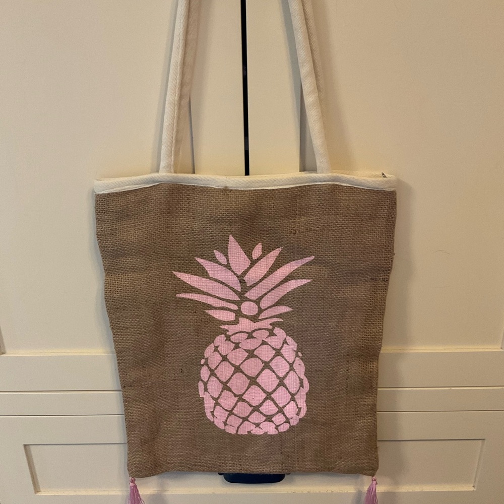 Pink Pineapple Jute Tote Bag